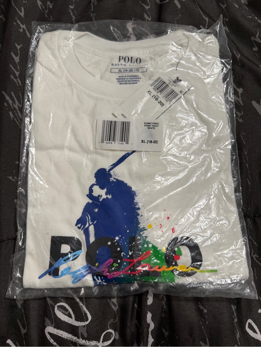 Polo by Ralph Lauren White Short Sleeve Tee with Multicolor Polo Player Graphic